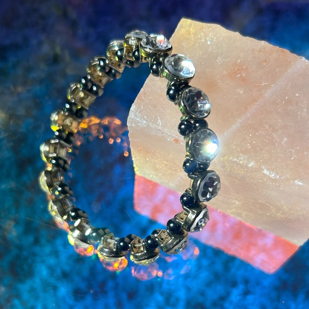 Crystal White Gold Beaded Stretch Bracelet